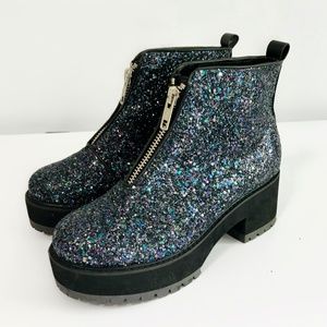 ASOS Sparkle Multicolor Chunky Platform Zipper Heel Ankle Boots Size 6